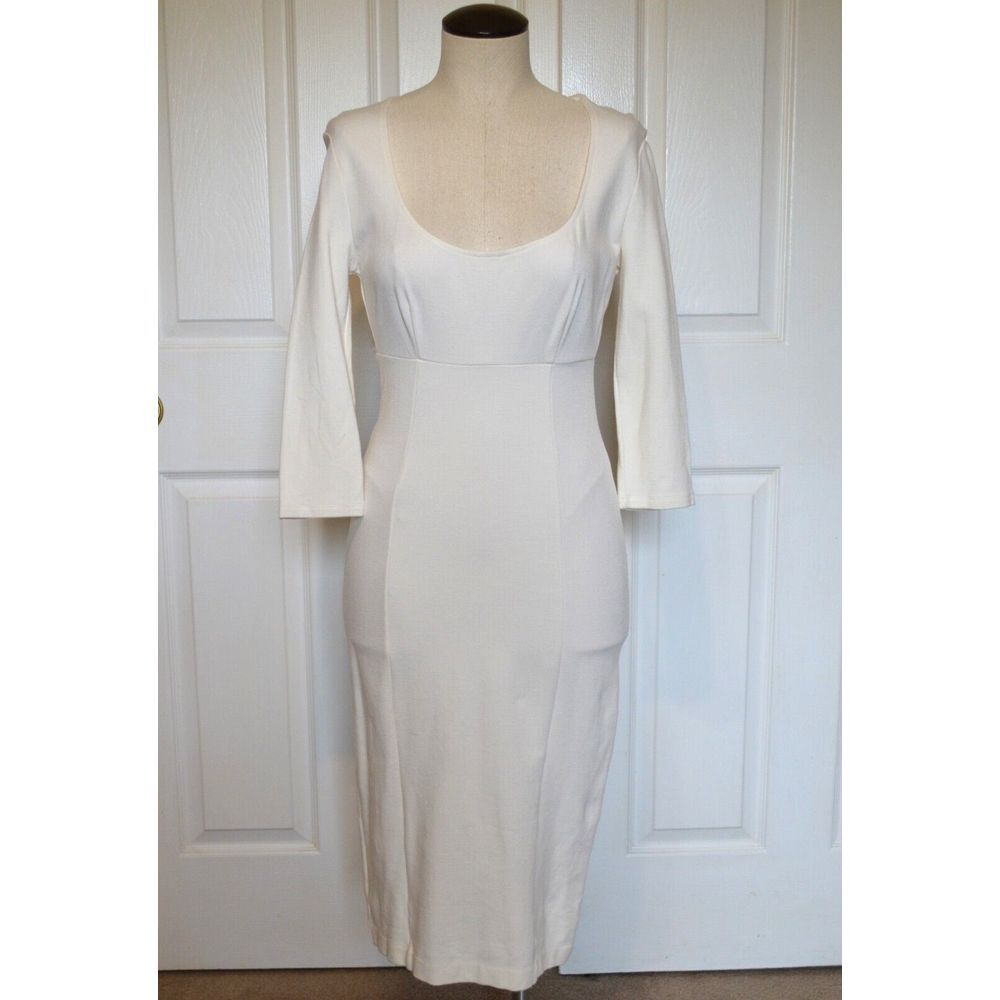 Victoria's Secret‎ Midi Ivory Tight Fighting Pencil Dress 3/4 Sleeves Women's 4
